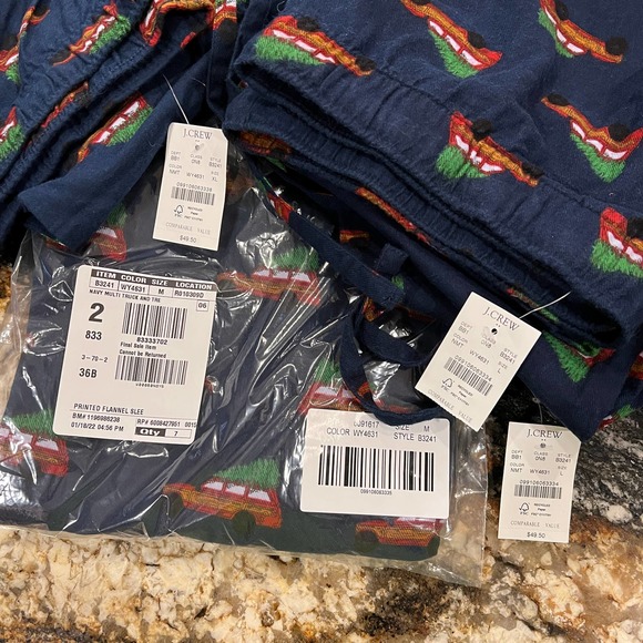 NWT J. Crew Men's Navy W/Christmas Tree & Truck Print Flannel Sleep Pant - Picture 11 of 11